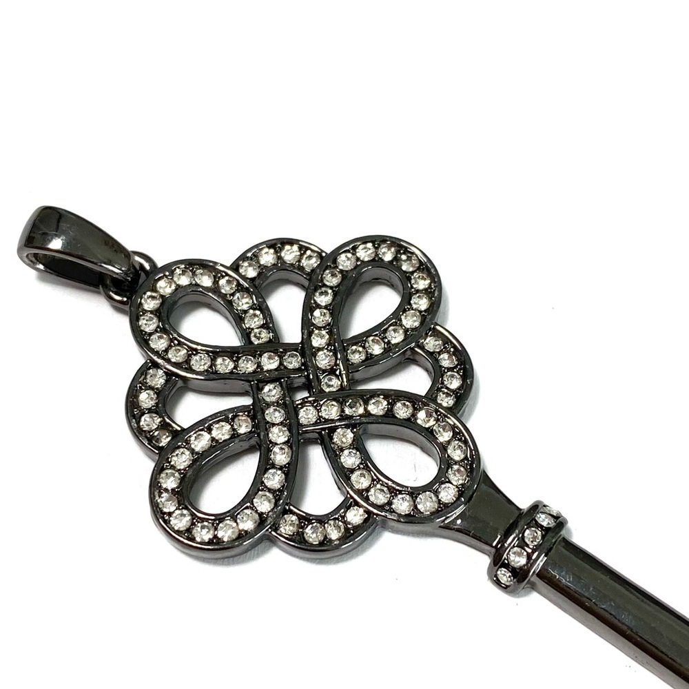 Key Pendant Gunmetal Tone Rhinestone Large - Picture 3 of 6